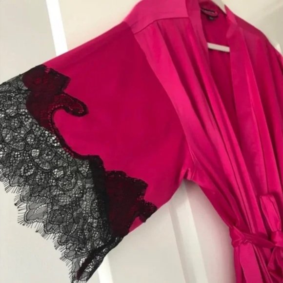 INC Lace-Trim Short Satin Wrap Robe - Picture 6 of 7